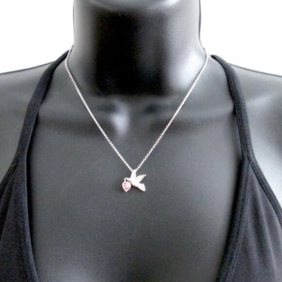 ✨🕊️🩷 Swarovski Swan Mark Pendant Necklace Dove Pink Heart Silver Tn Adjustable - Picture 10 of 10